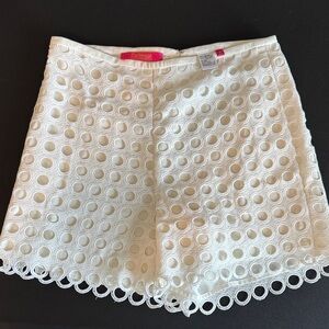 Catherine Malandrino White Circle Eyelet High-Waist Shorts